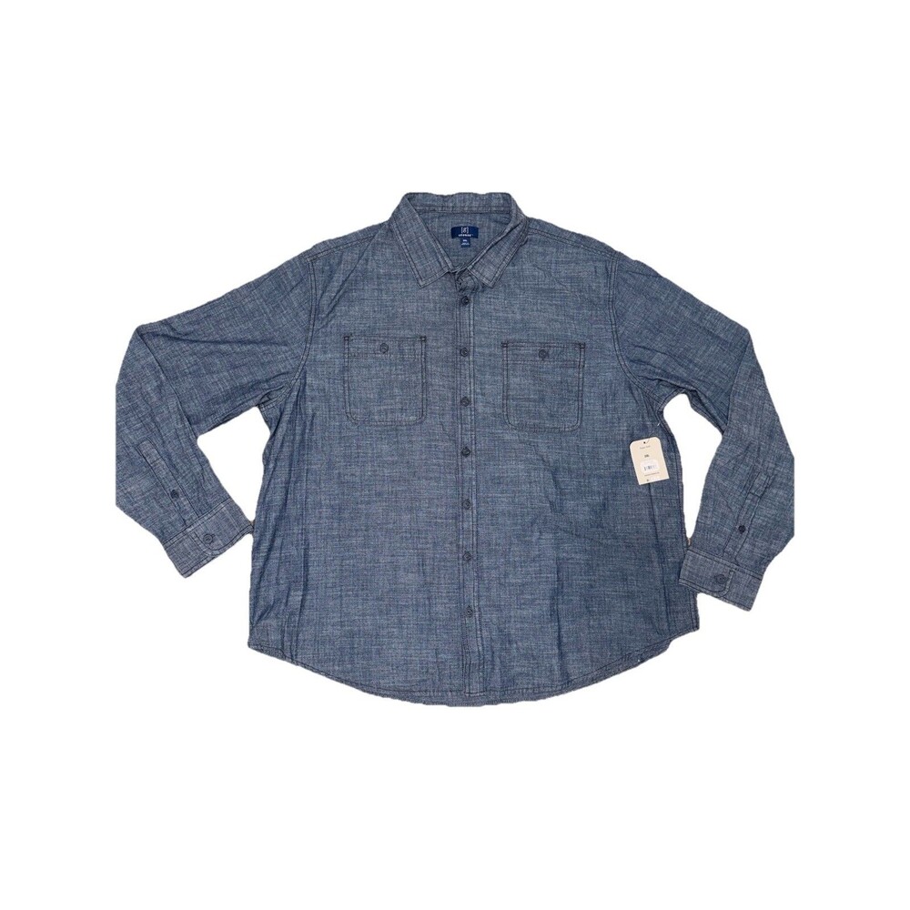 New George Super Soft Men's Blue Poplin Chambray Cotton Button-Up Shirt 2XL Reg